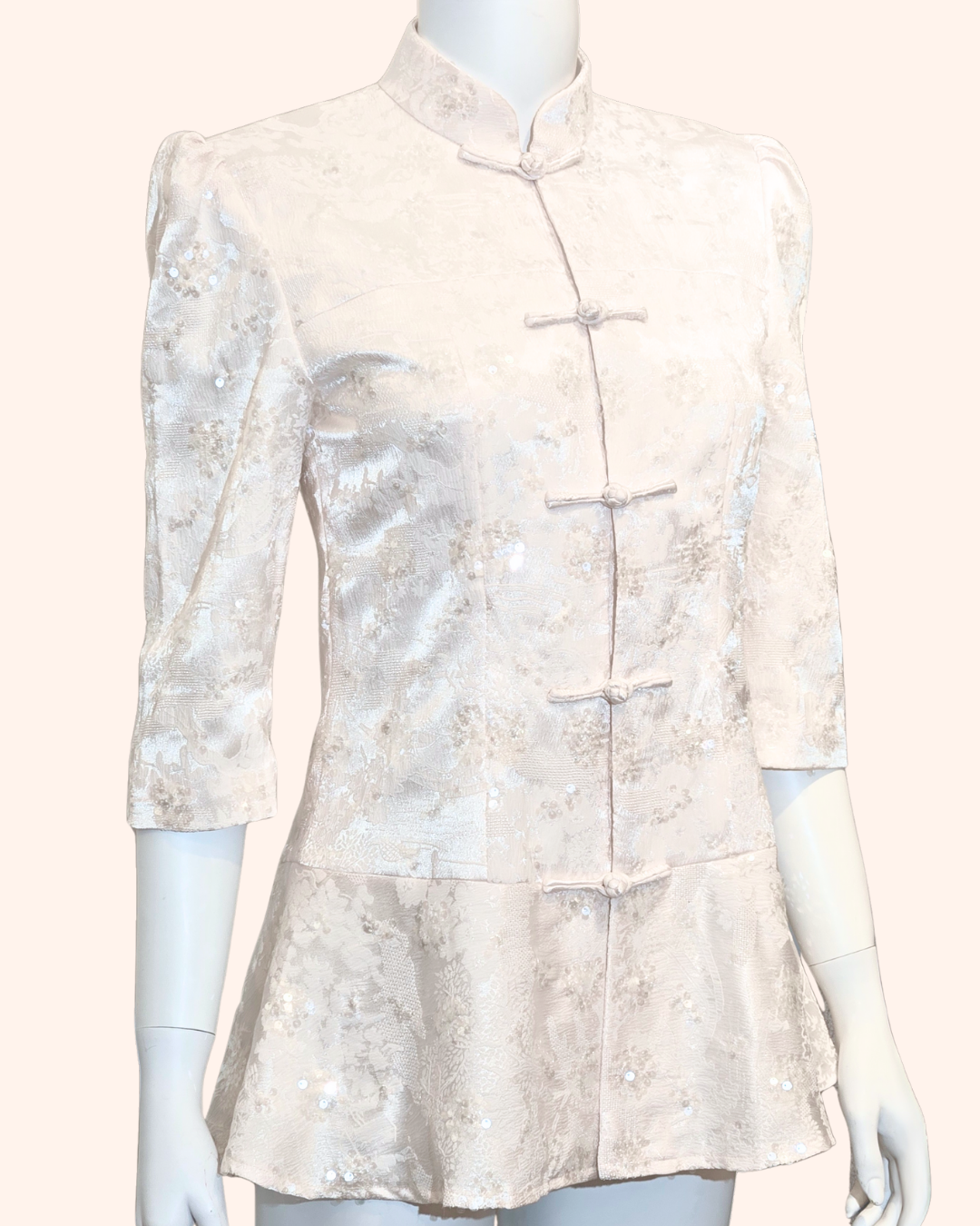 White Sequin Peplum Tang Cheongsam Jacket