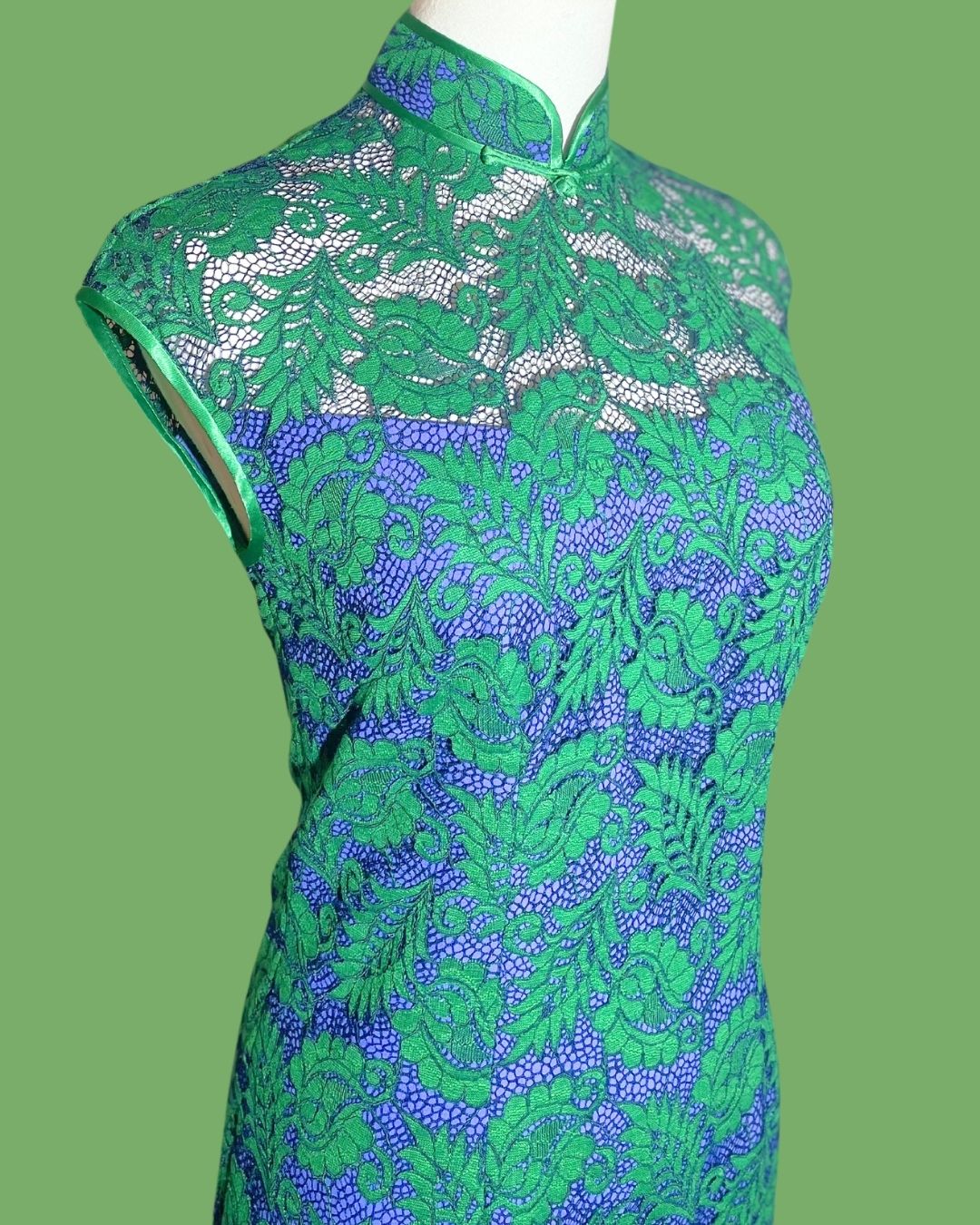 Green and Blue Laced Cheongsam