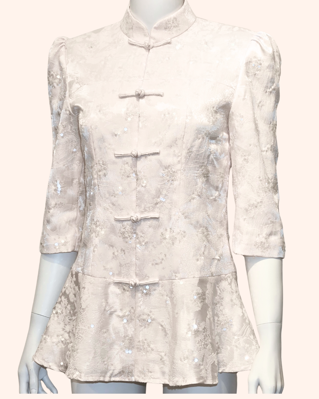 White Sequin Peplum Tang Cheongsam Jacket
