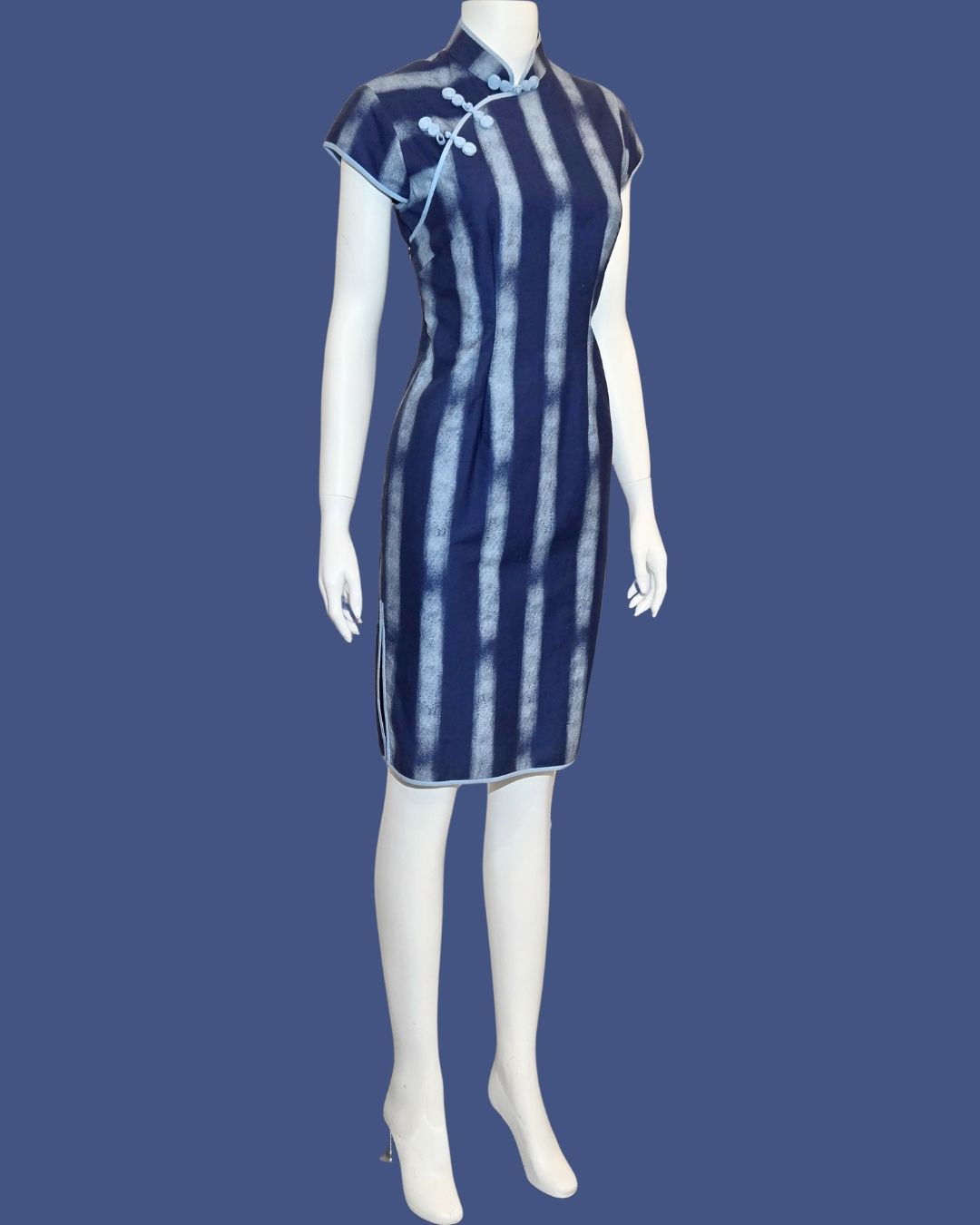 Navy Blue Striped Cheongsam