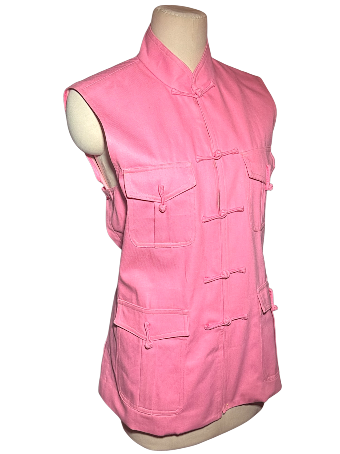 Hot Pink Utility Frog-Button Women's Tang Jacket Vest