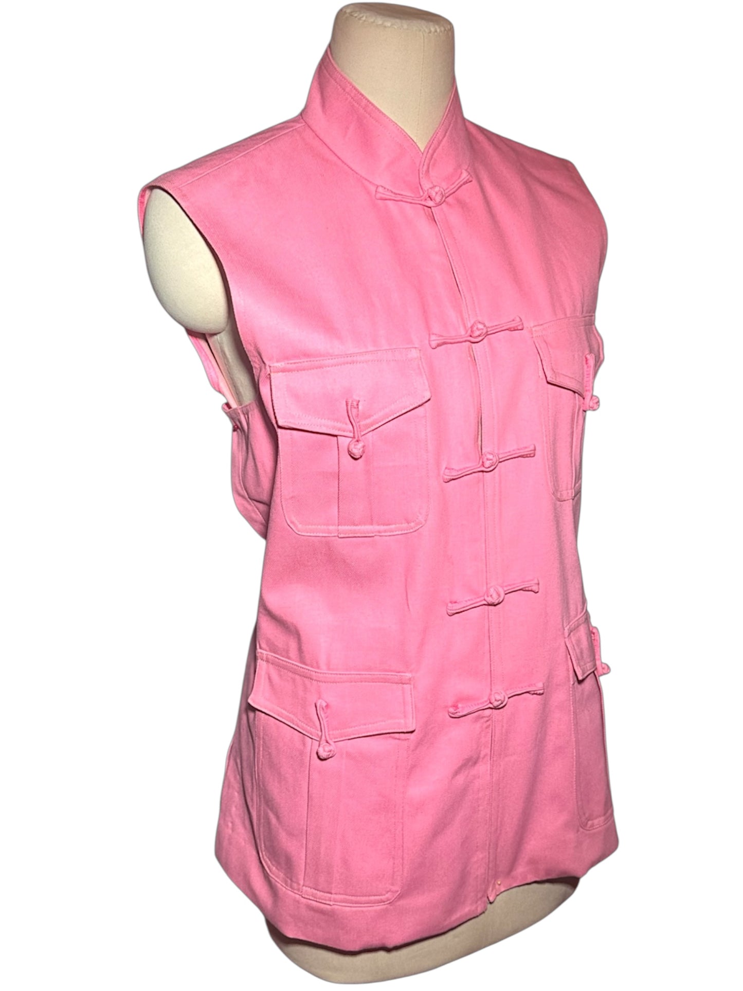 Hot Pink Utility Frog-Button Women's Tang Jacket Vest