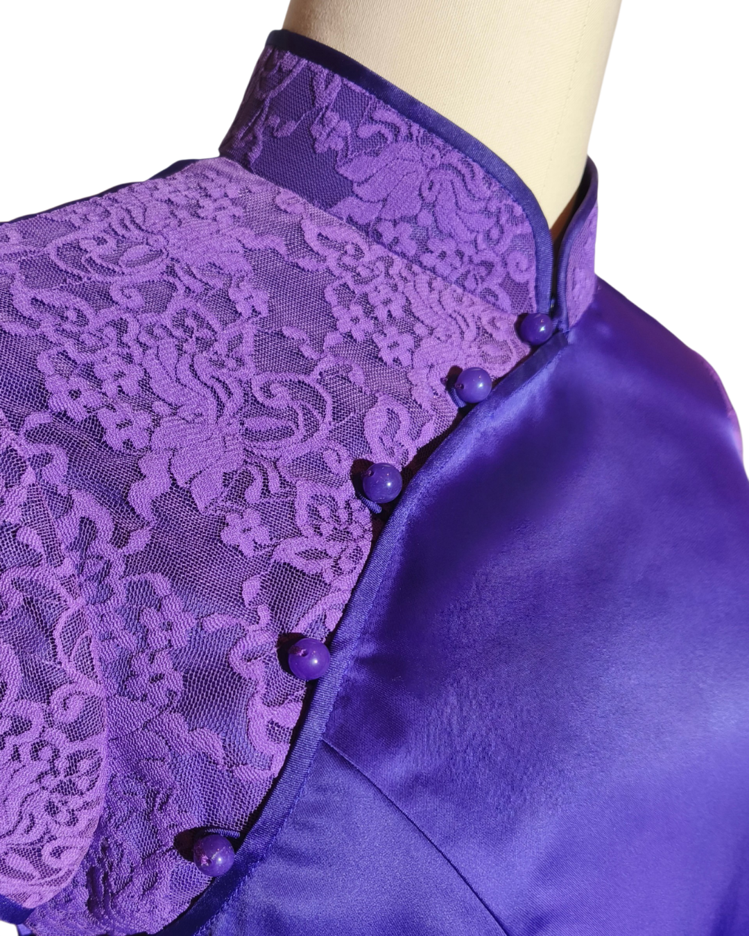 Purple Lace Satin Cheongsam