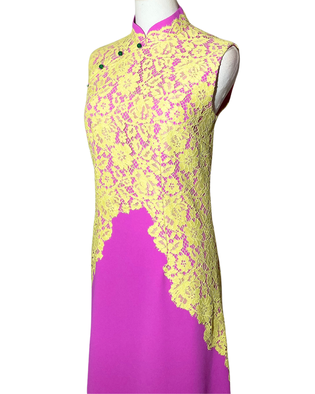 Pink Yellow Lace Sleeveless Cheongsam