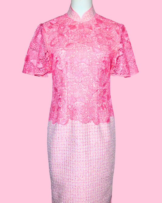 Baby Pink Tweed Lace Cheongsam