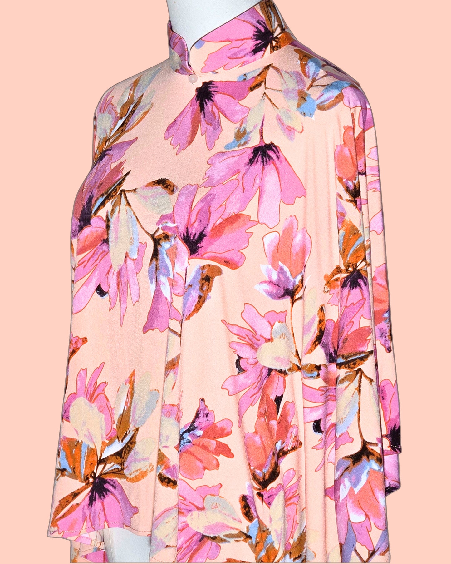 Summer Pink Floral Elastic Cheongsam Cape