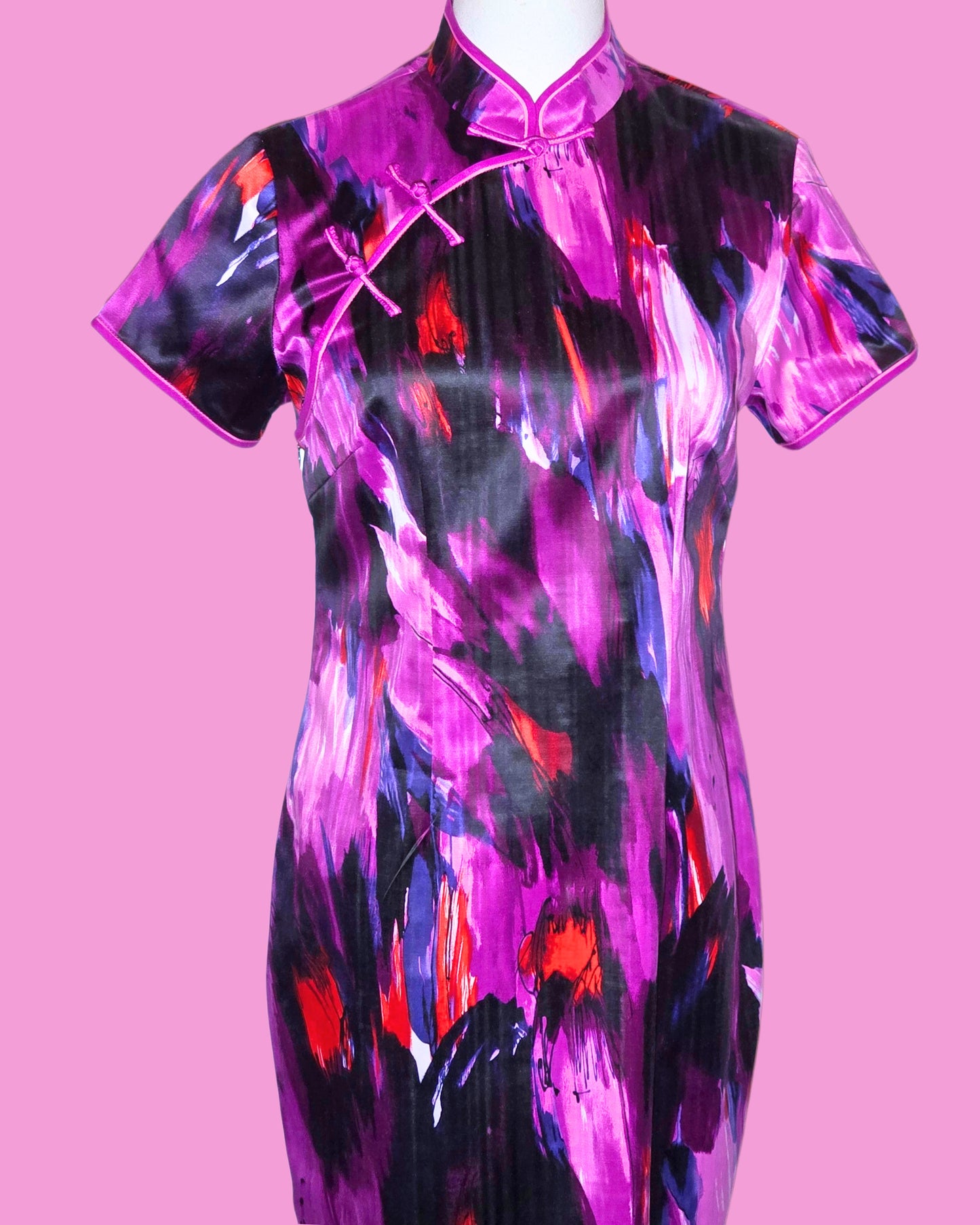 Purple and Red Brushstroke Cheongsam