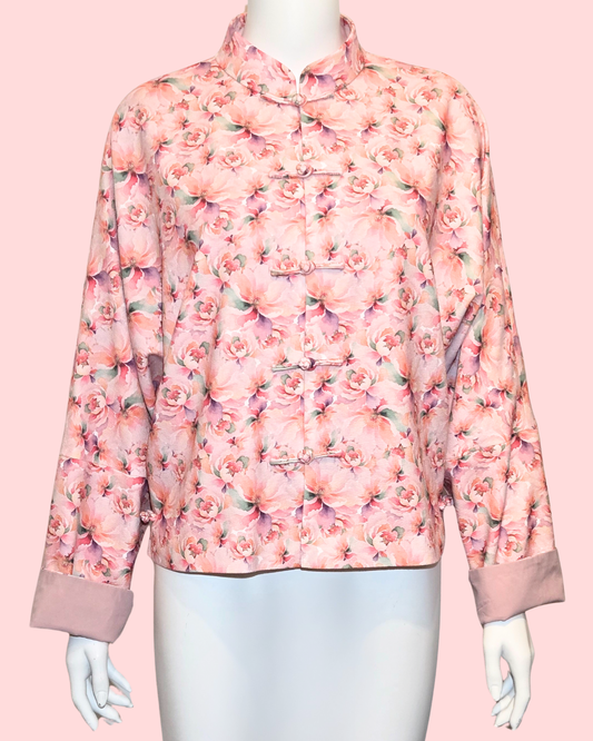 Peach Floral Printed Tang Jacket Cheongsam