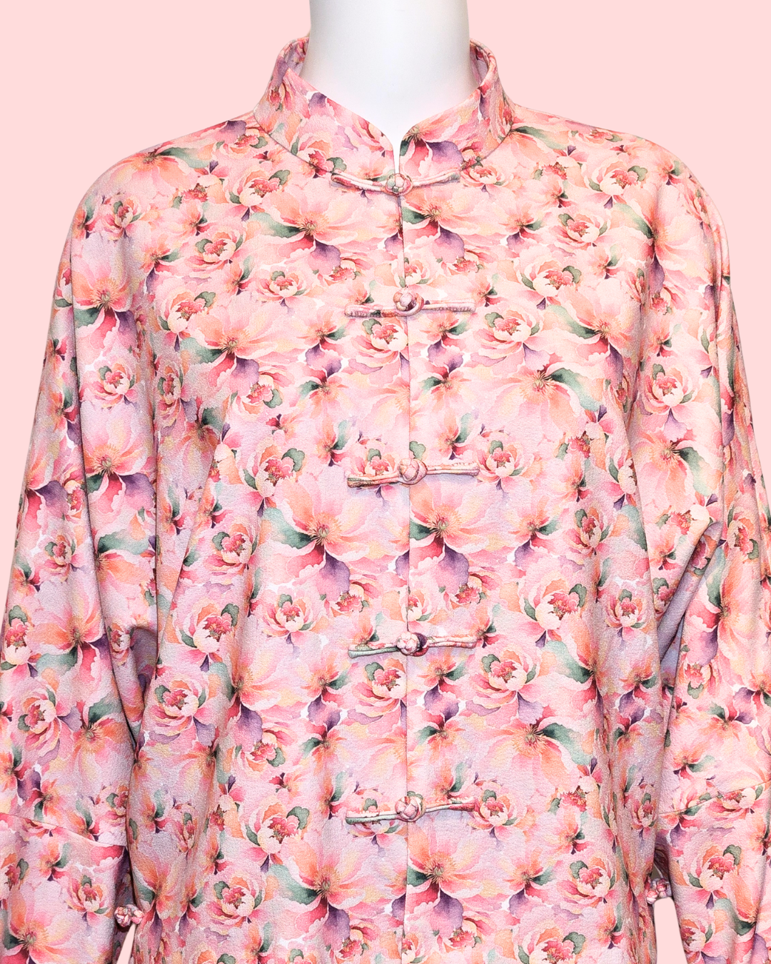 Peach Floral Printed Tang Jacket Cheongsam