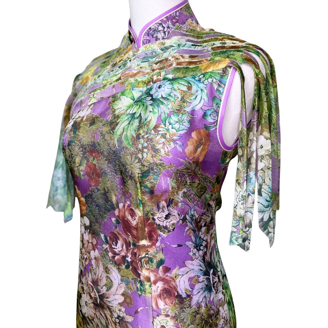 Light Green w/ Striped Fringes Cheongsam