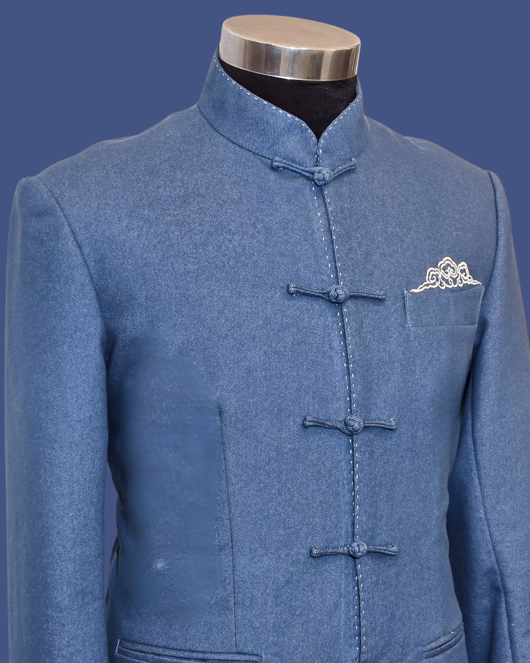 Navy Blue Denim w/ Golden Cloud Embroidery Men's Tang Jacket