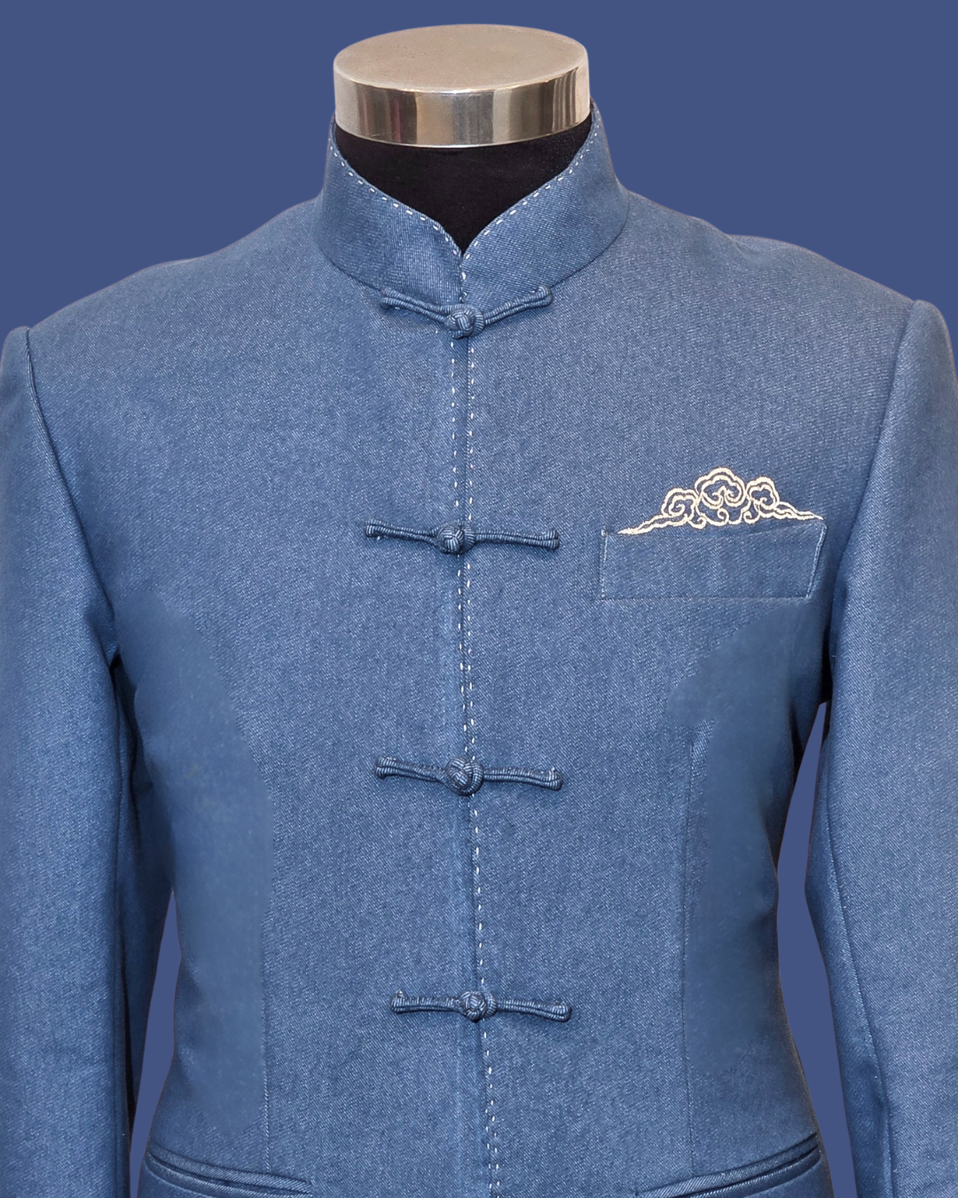 Navy Blue Denim w/ Golden Cloud Embroidery Men's Tang Jacket