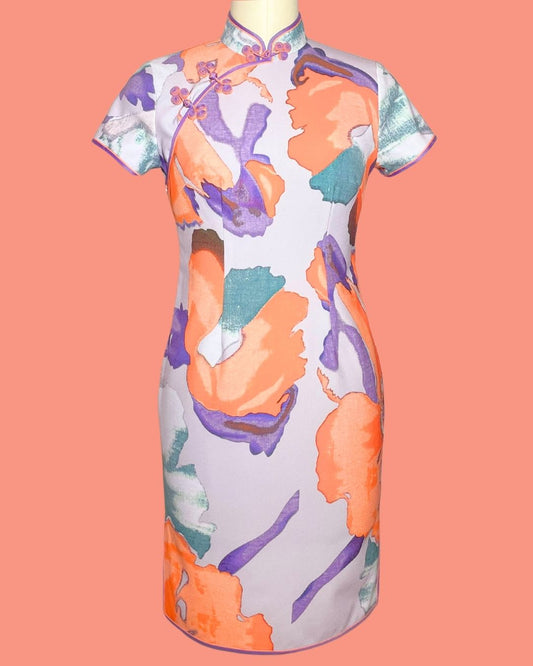 Turquoise and Orange Floral Cheongsam