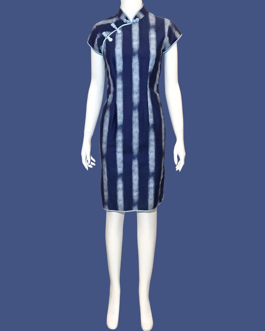 Navy Blue Striped Cheongsam