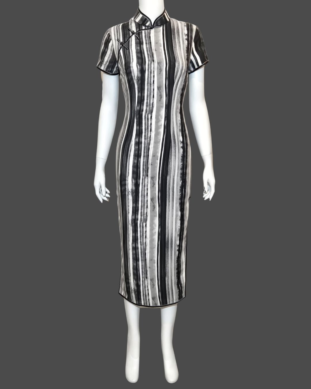 Black & White Liquid Strip Cheongsam