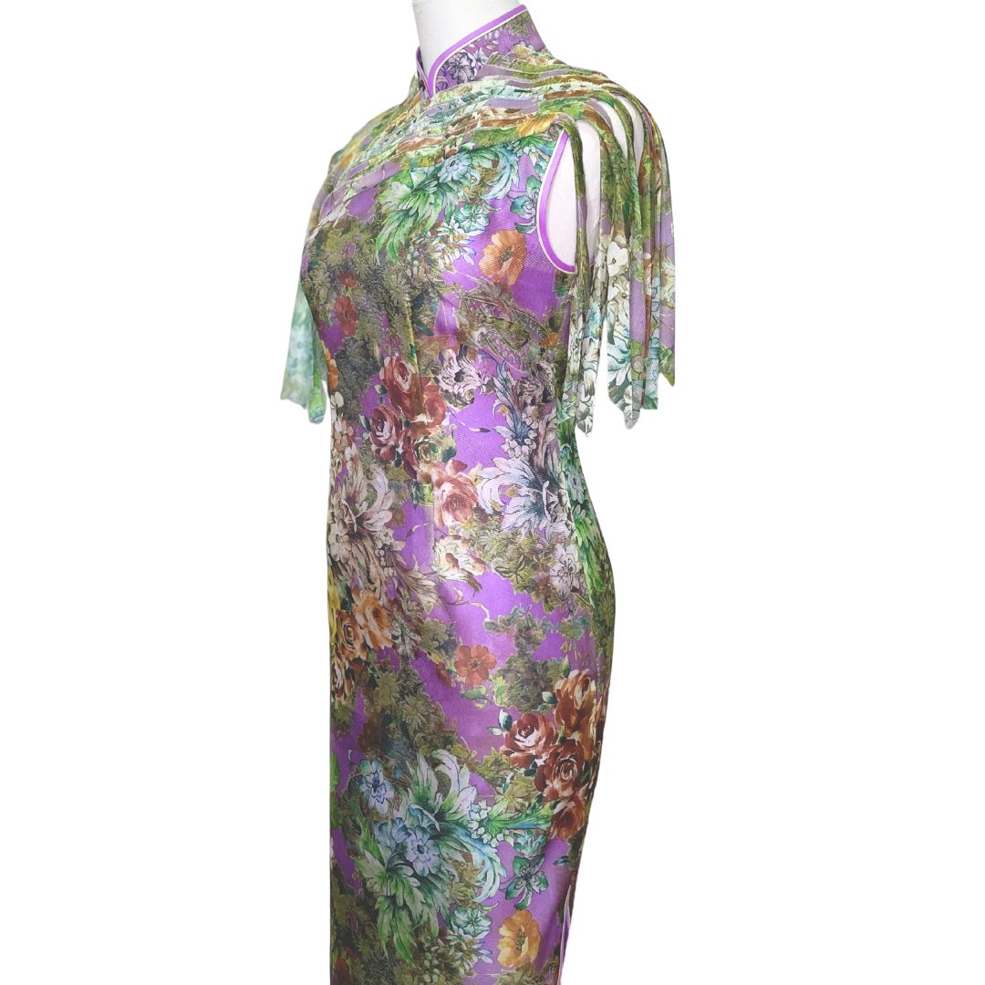 Light Green w/ Striped Fringes Cheongsam