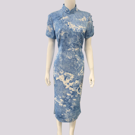 Sky Blue Tie-Dye Cheongsam