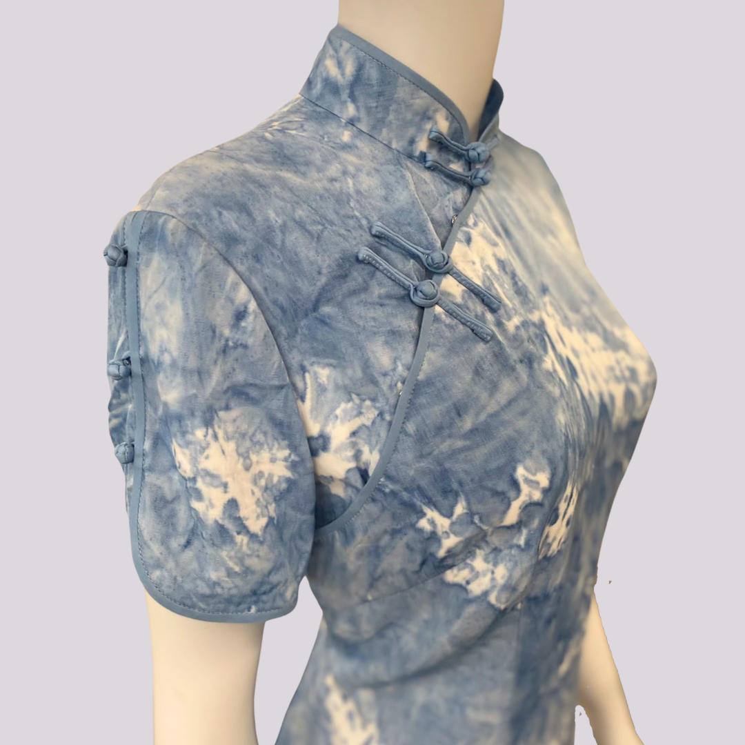 Sky Blue Tie-Dye Cheongsam