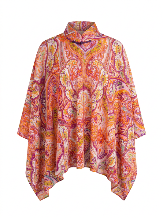 Orange Purple Geometric Paisley Cheongsam Cape