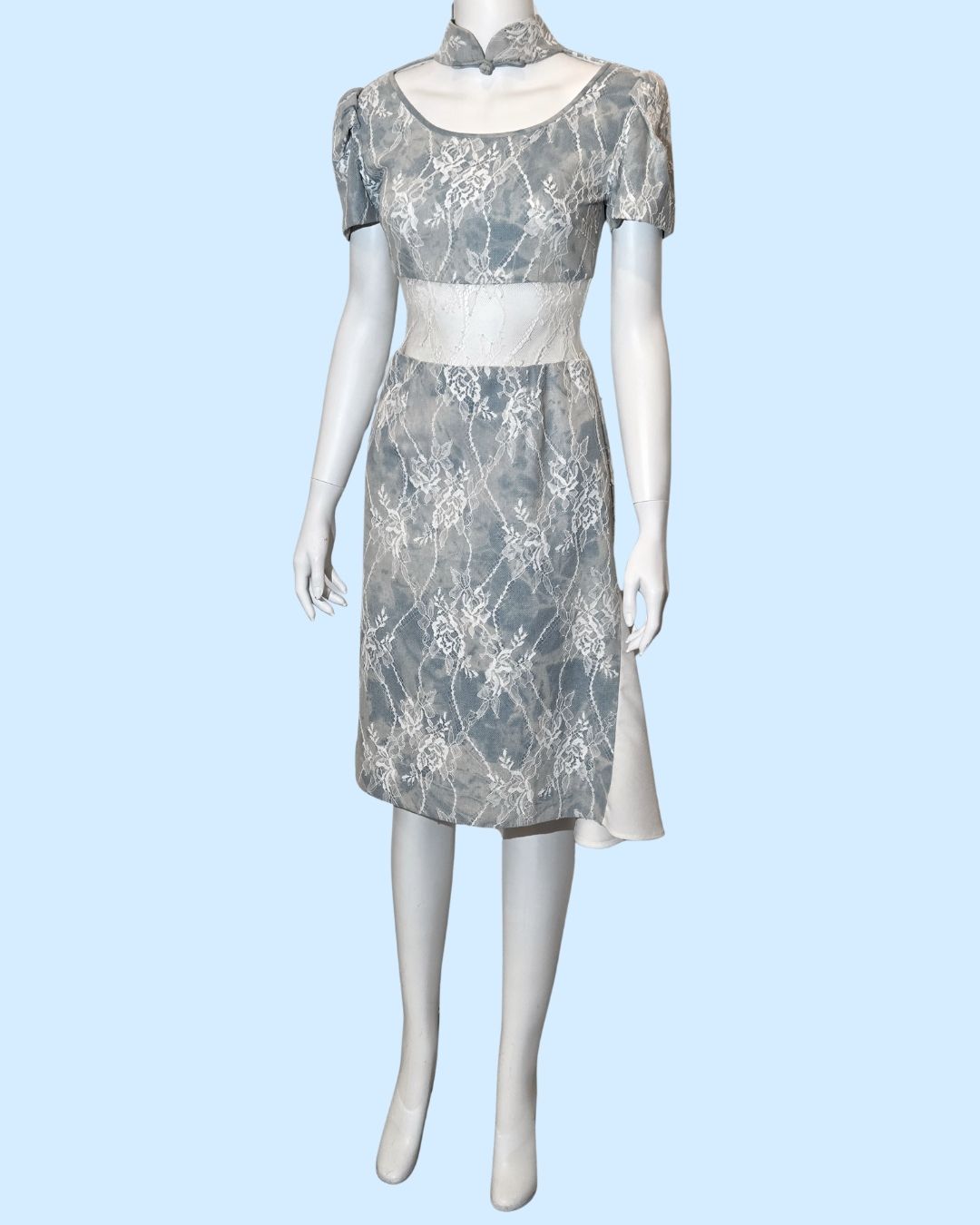 Lace-Cutout Blue Sky Cheongsam