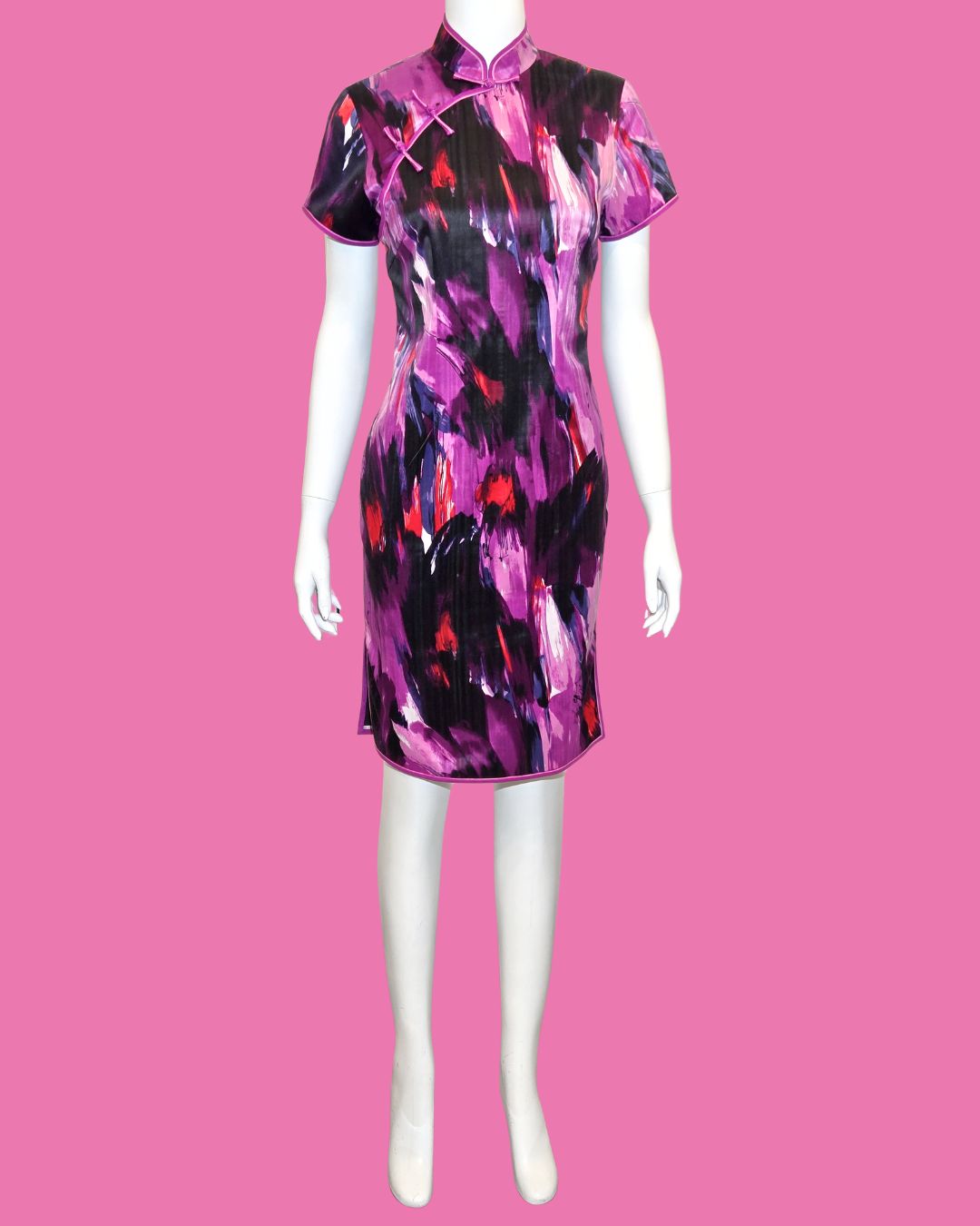 Purple and Red Brushstroke Cheongsam