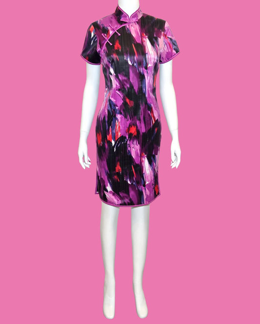 Purple and Red Brushstroke Cheongsam