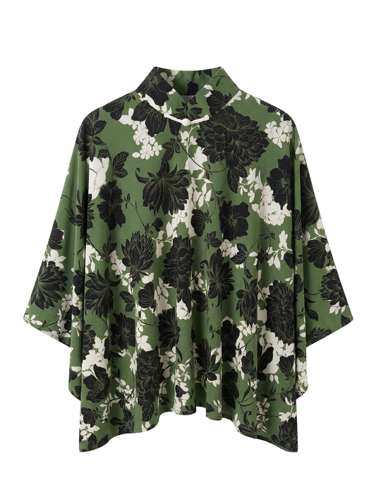 Green Black Floral Cheongsam Cape