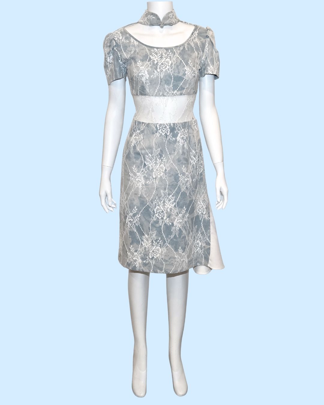 Lace-Cutout Blue Sky Cheongsam