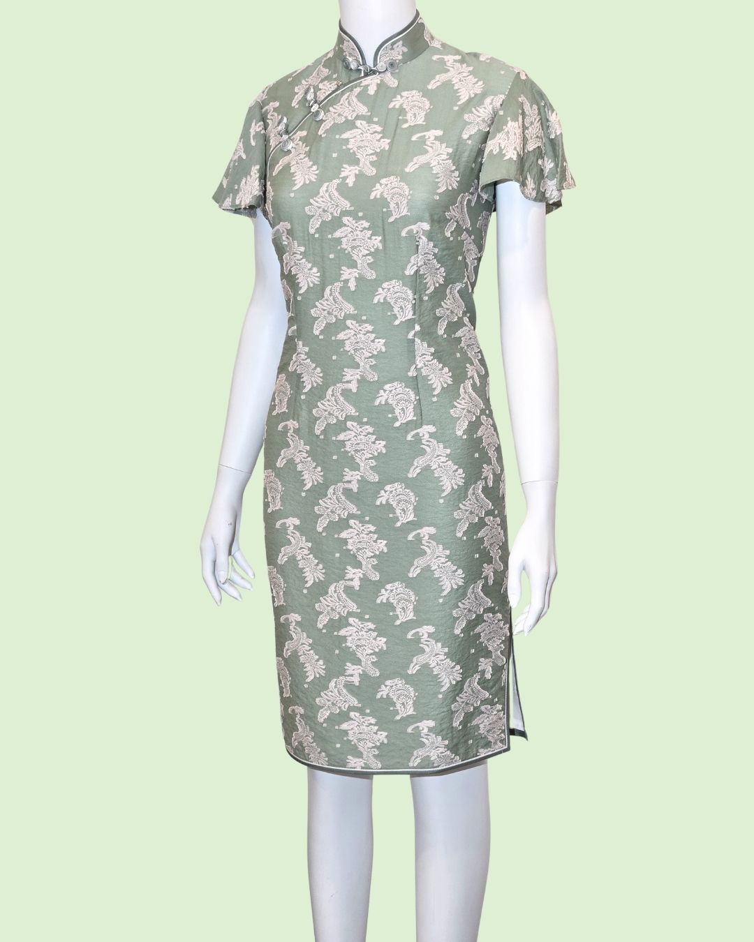 Green Leaf Ruffle Sleeves Cheongsam