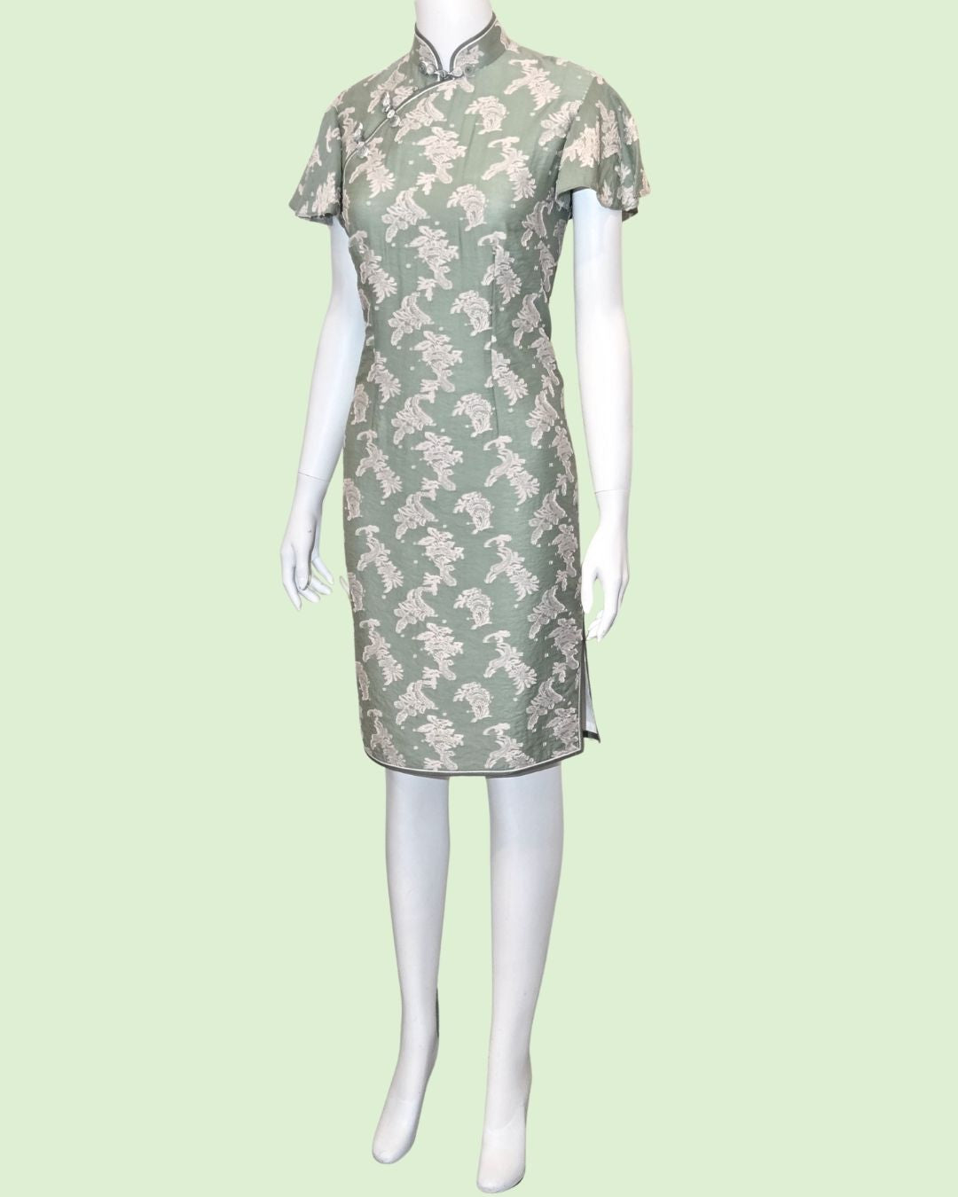 Green Leaf Ruffle Sleeves Cheongsam