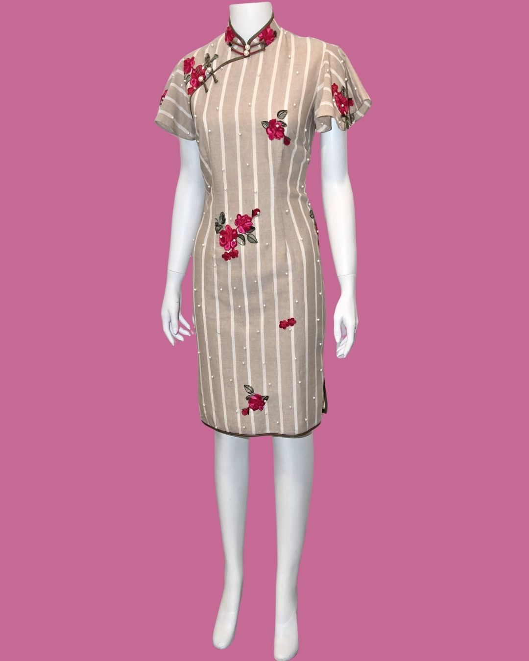 Beige Rose Pearl Cheongsam
