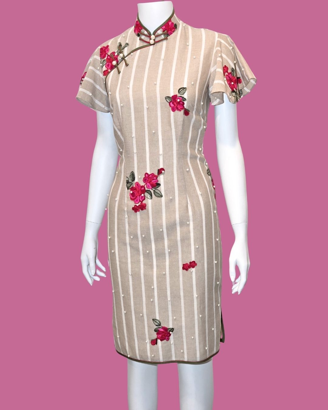 Beige Rose Pearl Cheongsam