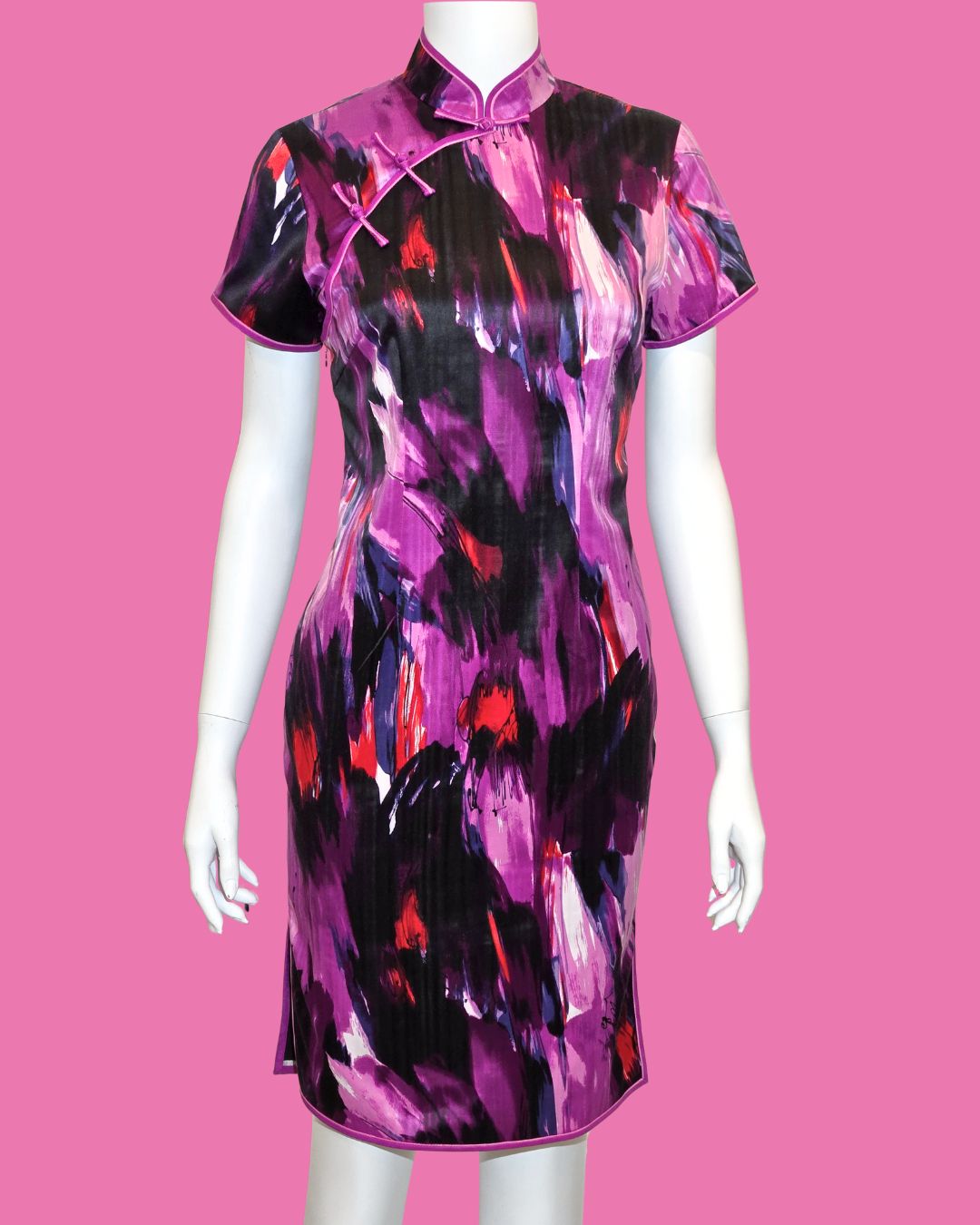 Purple and Red Brushstroke Cheongsam