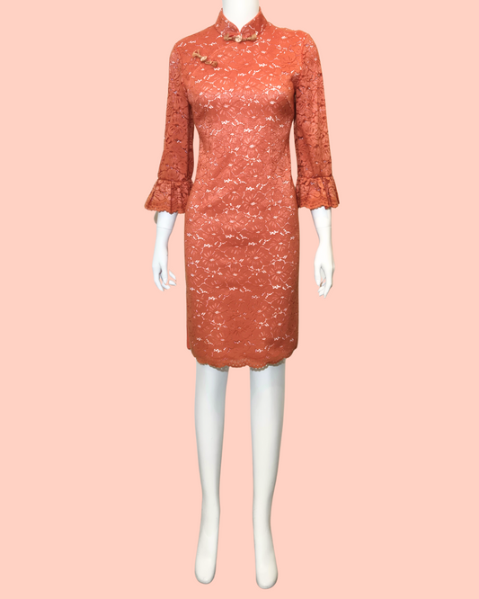 Orange Floral Lace Cheongsam