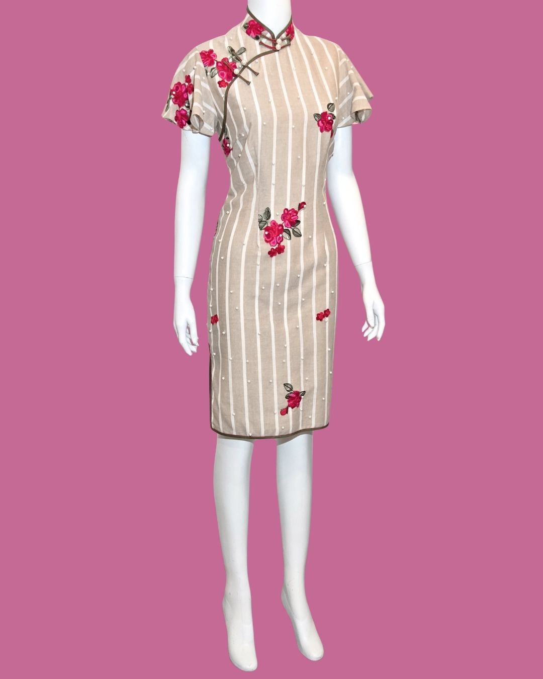 Beige Rose Pearl Cheongsam