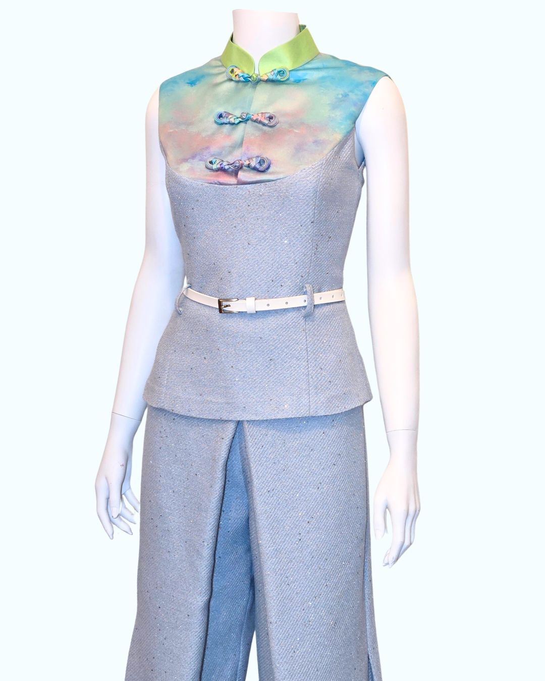 Baby Sequin Tweed with Sky Painting Print + Pleated Wide Leg Pants