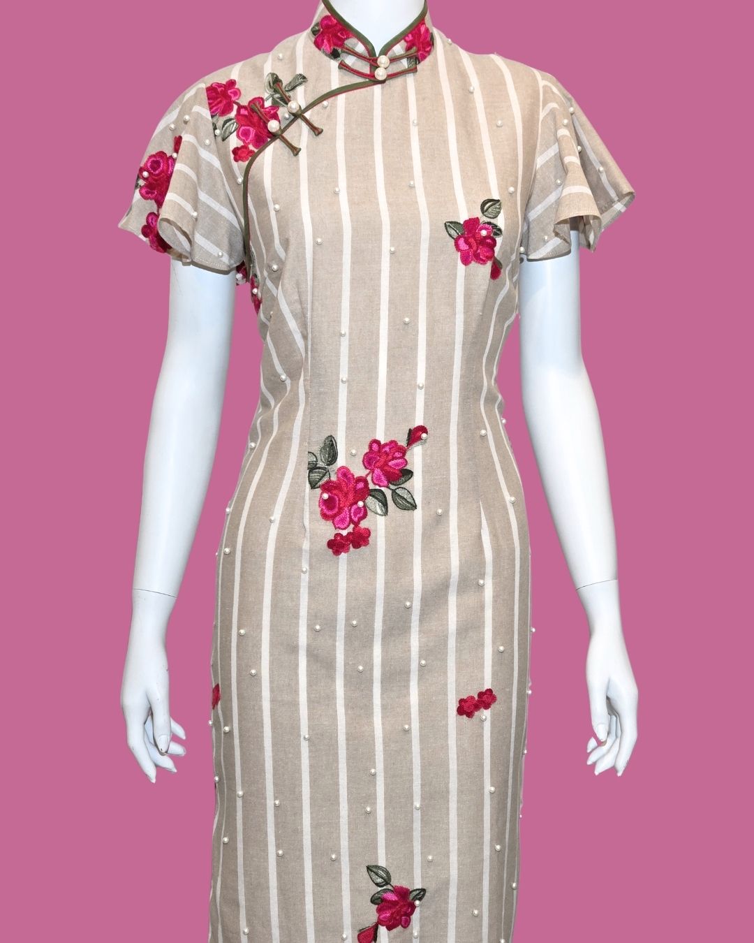 Beige Rose Pearl Cheongsam