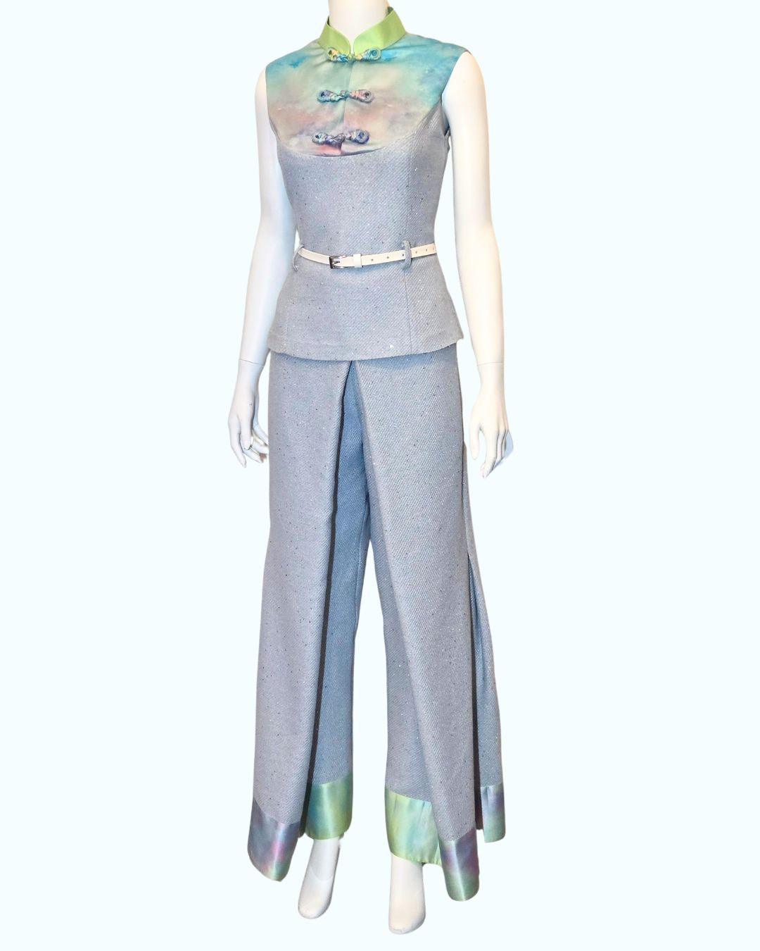 Baby Sequin Tweed with Sky Painting Print + Pleated Wide Leg Pants