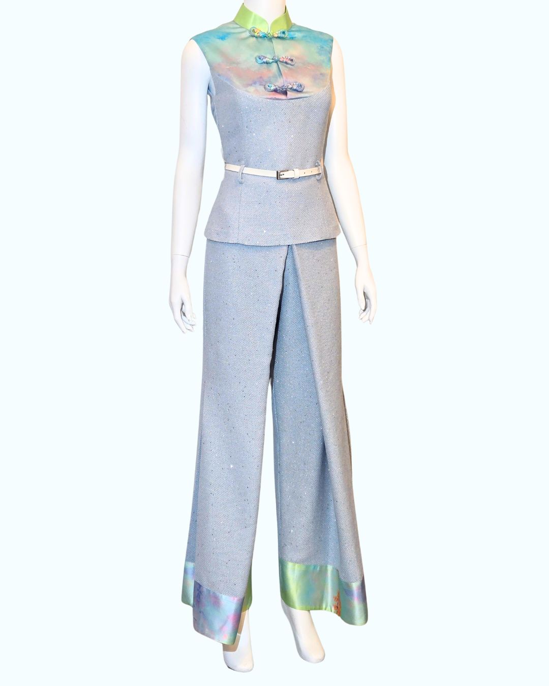 Baby Sequin Tweed with Sky Painting Print + Pleated Wide Leg Pants