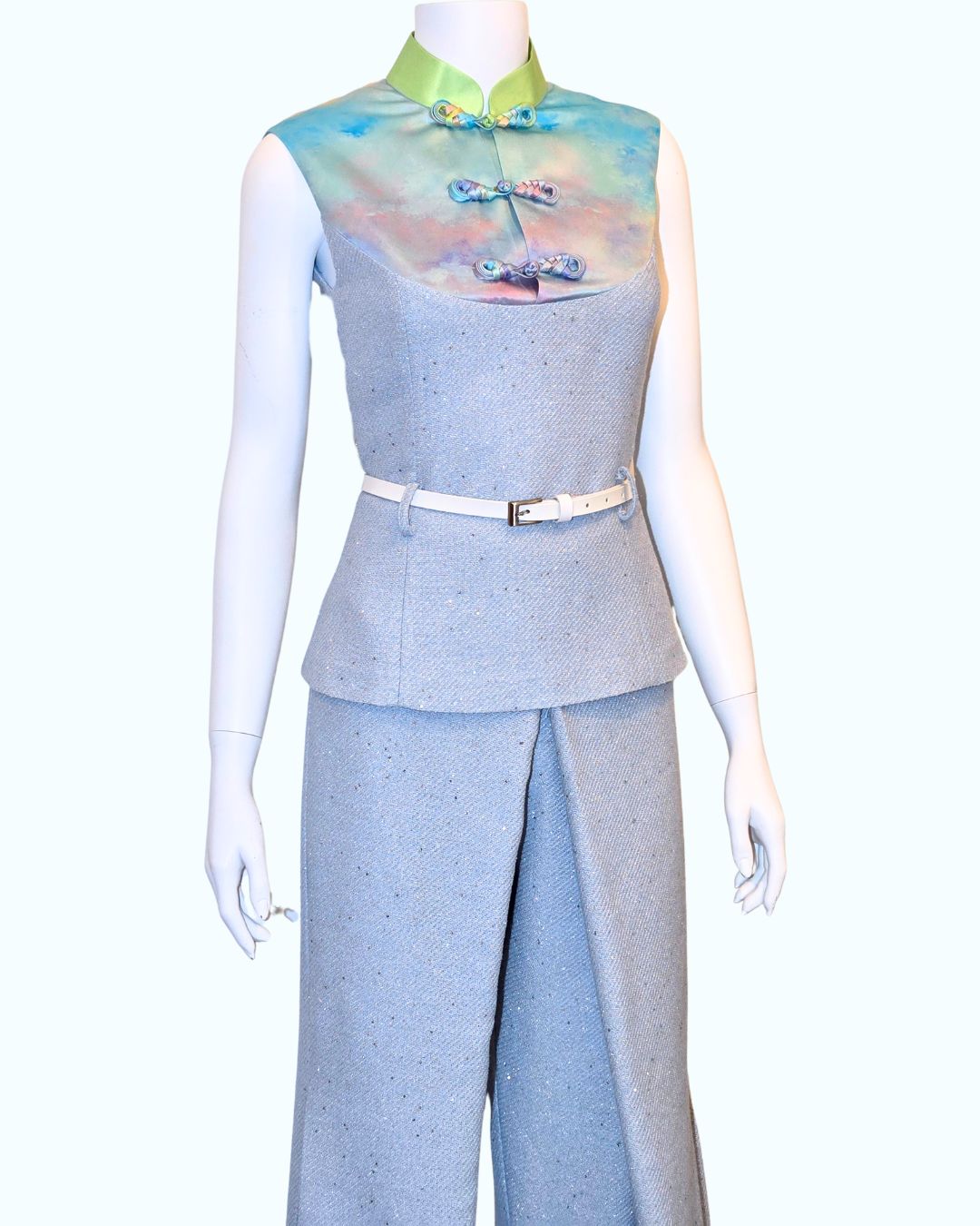 Baby Sequin Tweed with Sky Painting Print + Pleated Wide Leg Pants