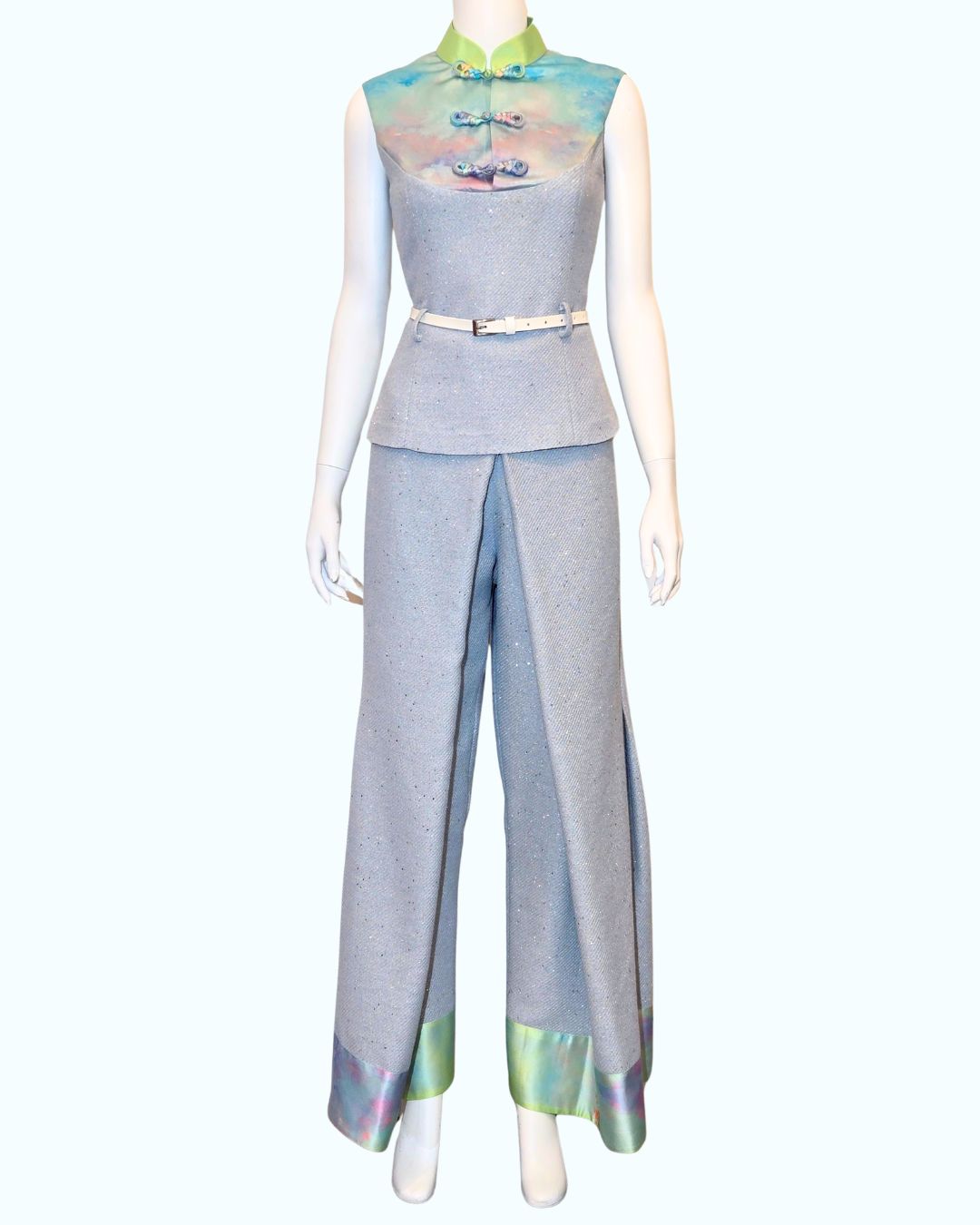 Baby Sequin Tweed with Sky Painting Print + Pleated Wide Leg Pants