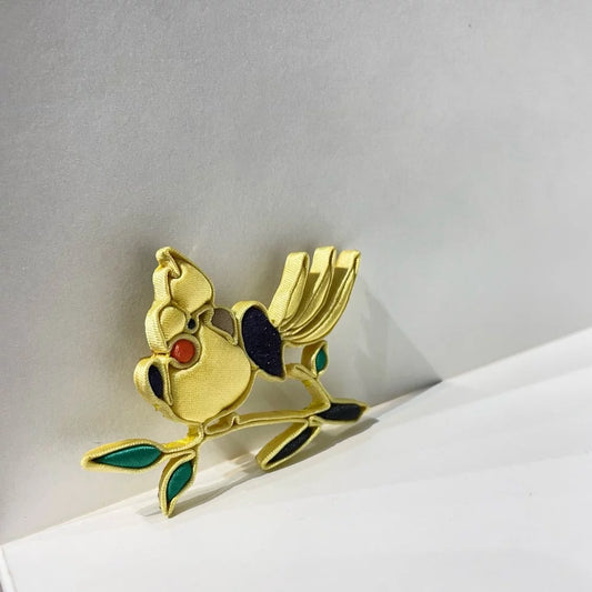 Yellow Bird on Branch Brooch