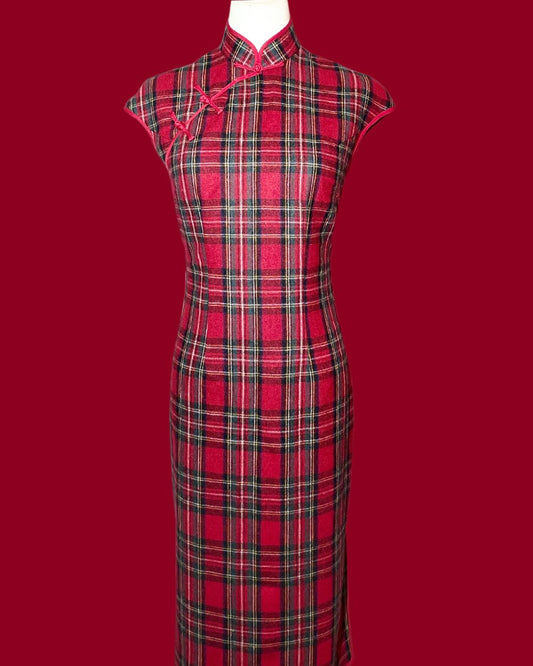 Red and Black Plaid Cheongsam