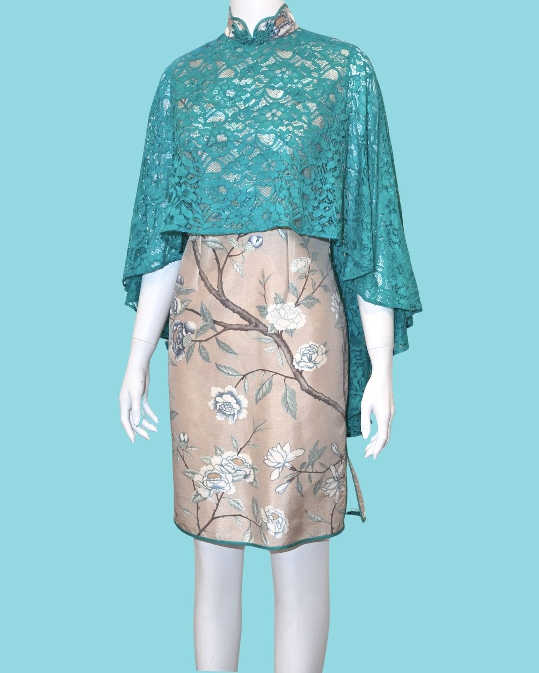 Blue Floral w/ Lace Cheongsam