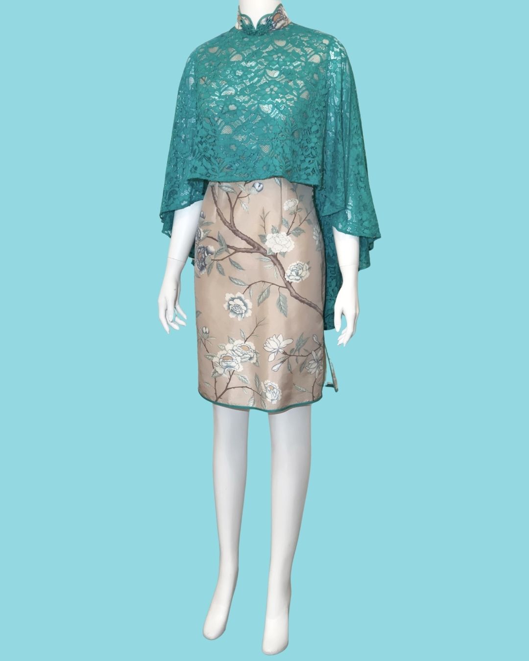 Blue Floral w/ Lace Cheongsam