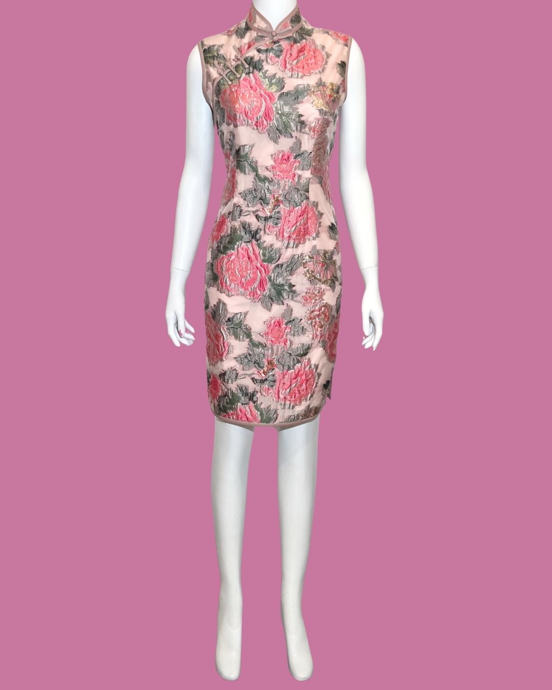 Pink Floral Peony Sleeveless Cheongsam