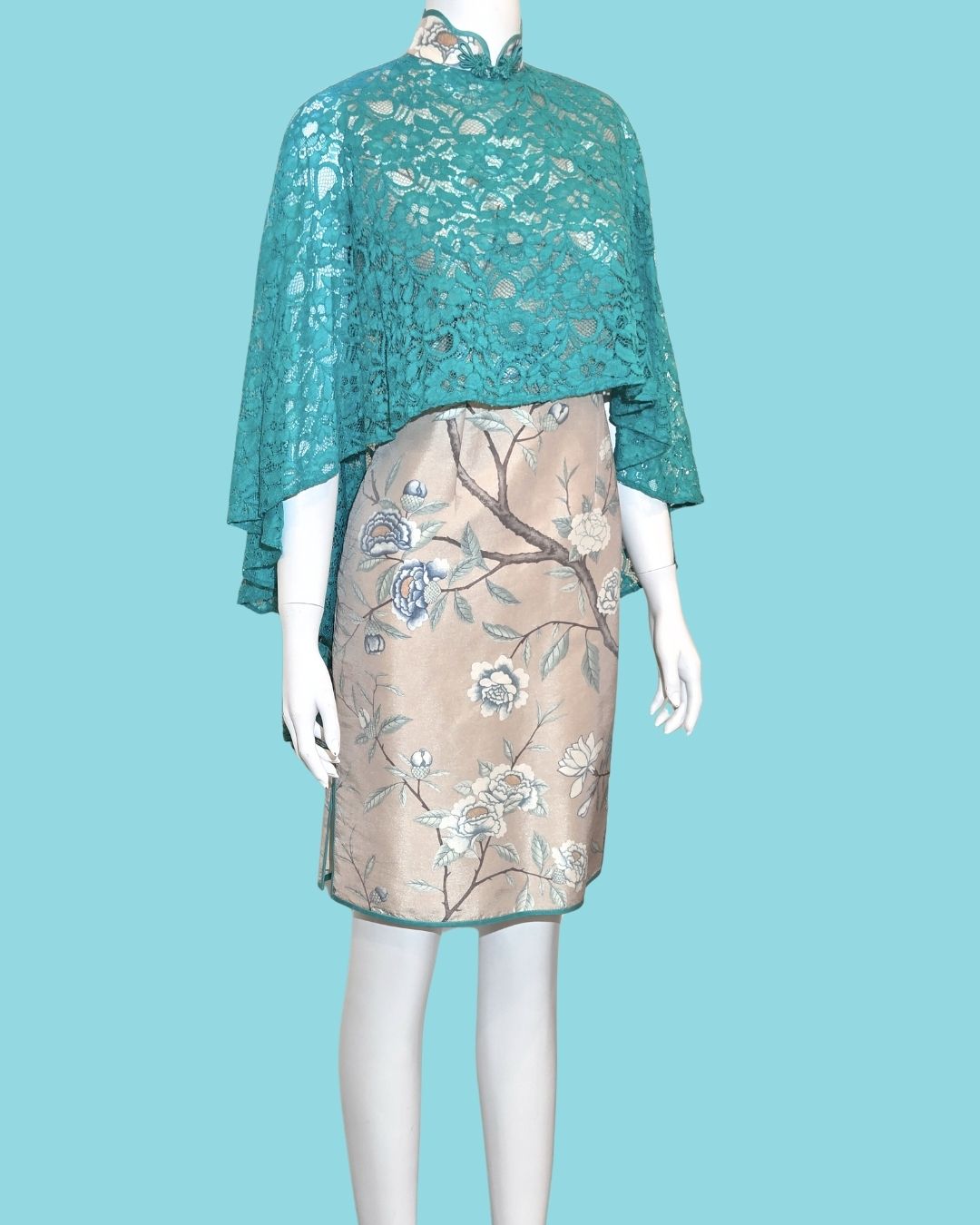 Blue Floral w/ Lace Cheongsam