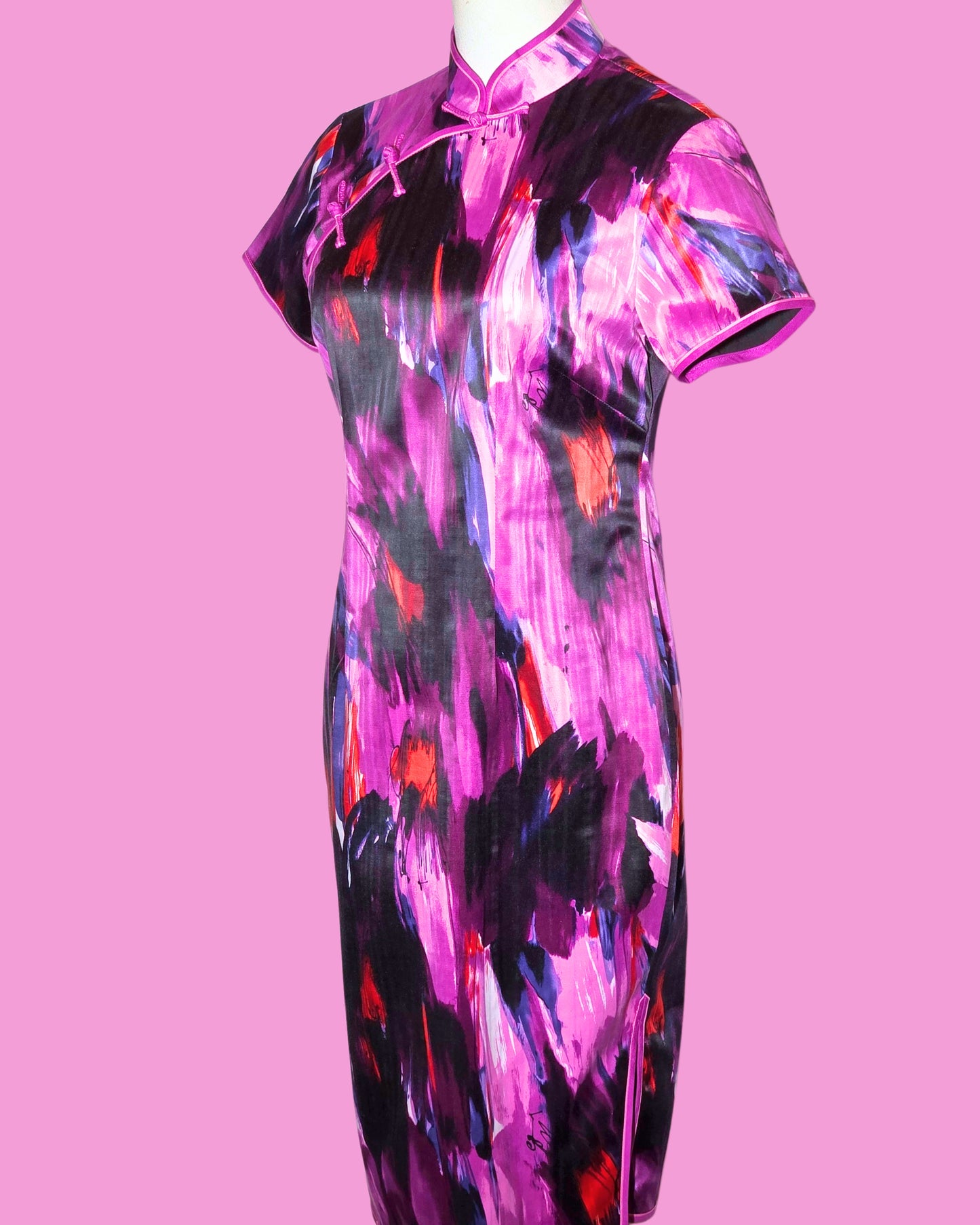 Purple and Red Brushstroke Cheongsam
