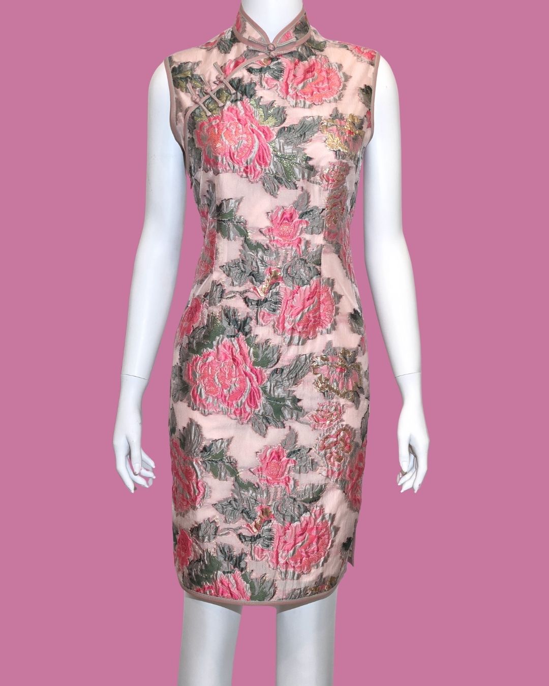 Pink Floral Peony Sleeveless Cheongsam