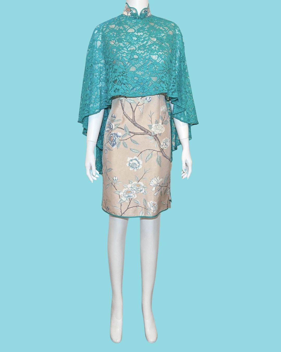 Blue Floral w/ Lace Cheongsam